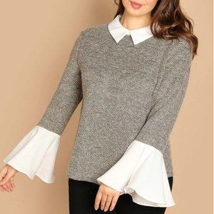 SHEIN Plus Cut-and-Sew Bell Sleeve Collar Top